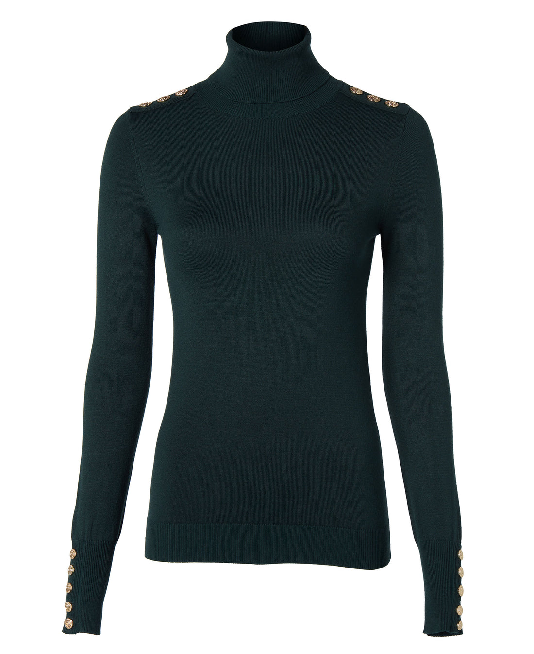 Buttoned Knit Roll Neck - Deep Emerald