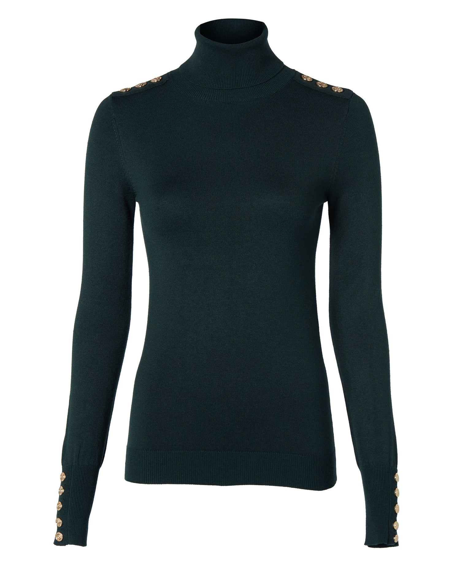 Buttoned Knit Roll Neck - Deep Emerald