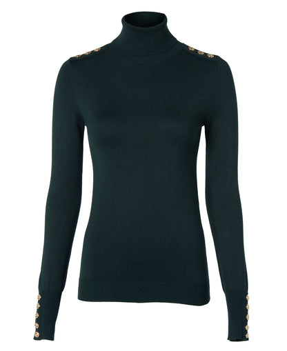 Buttoned Knit Roll Neck - Deep Emerald