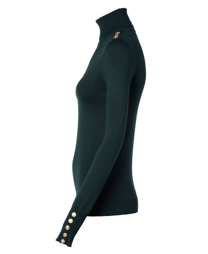 Buttoned Knit Roll Neck - Deep Emerald