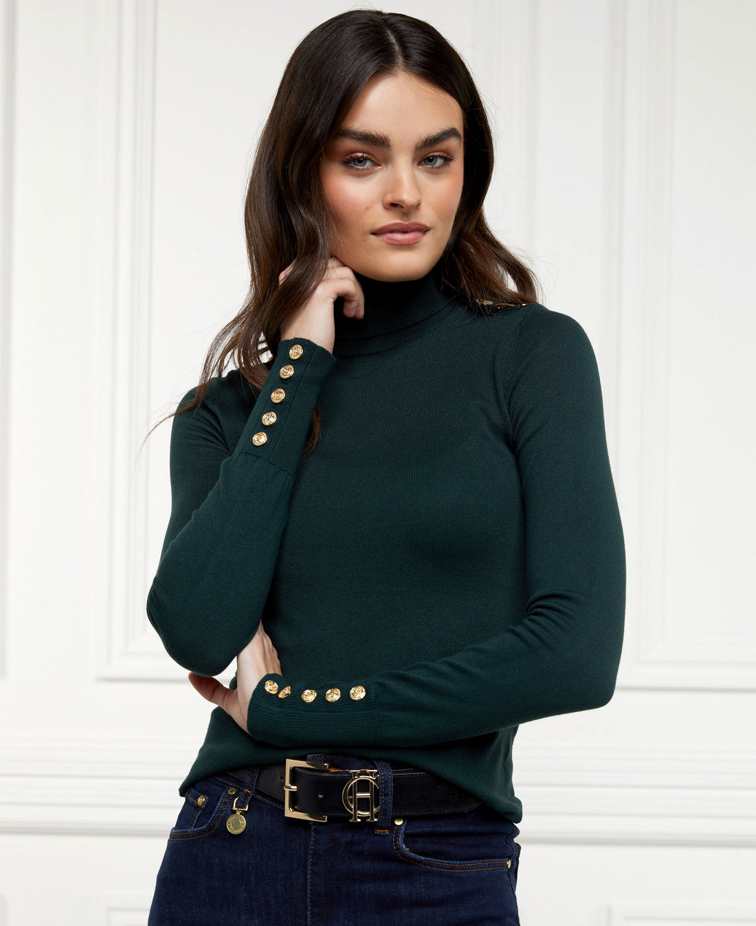 Buttoned Knit Roll Neck - Deep Emerald