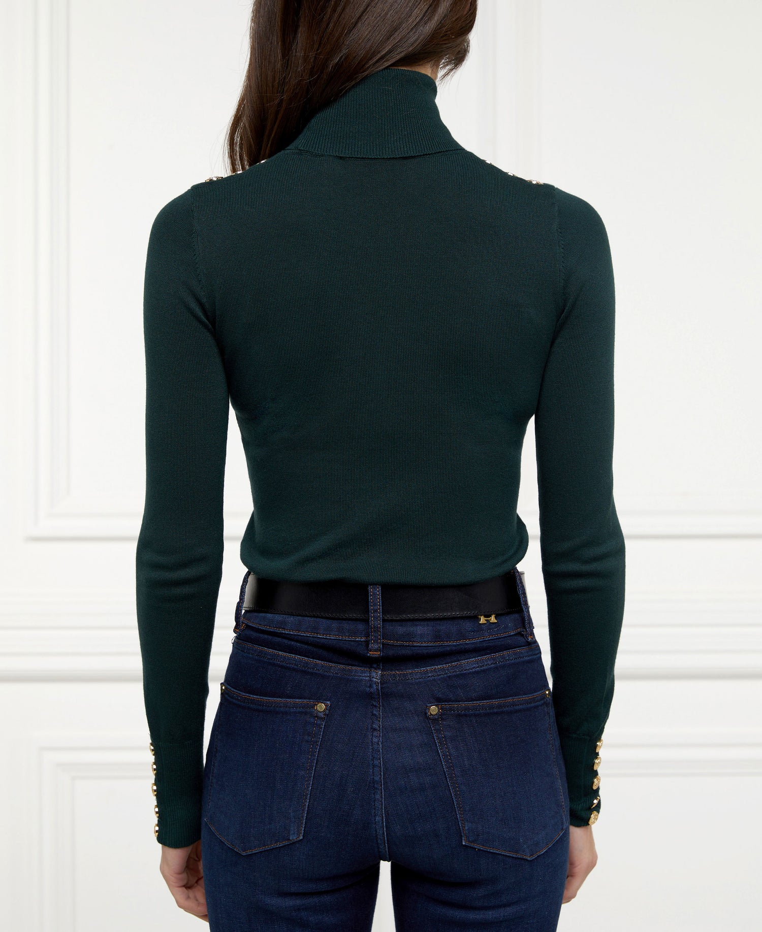 Buttoned Knit Roll Neck - Deep Emerald