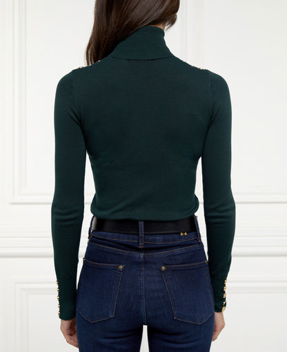 Buttoned Knit Roll Neck - Deep Emerald