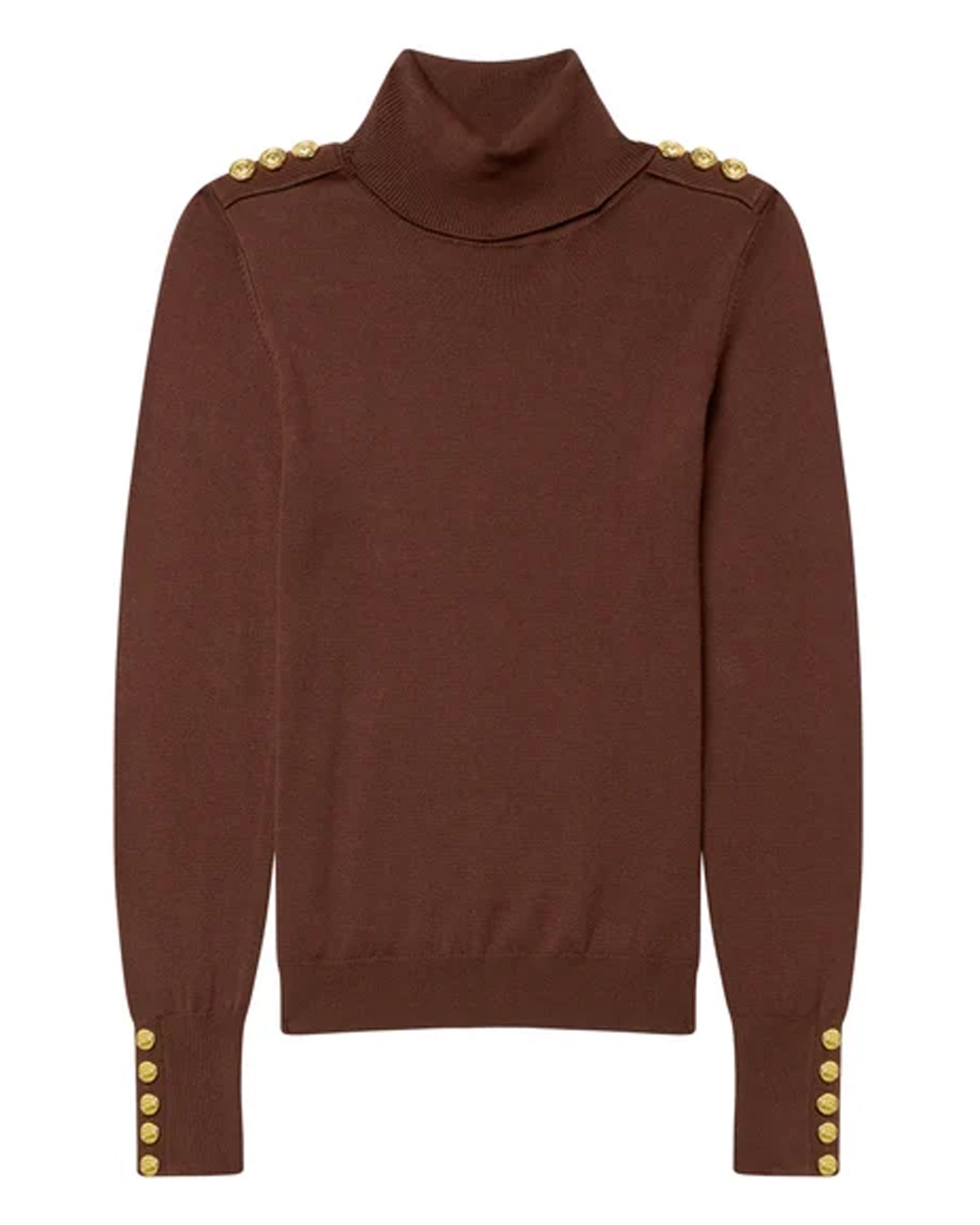 Buttoned Knit Roll Neck - Walnut