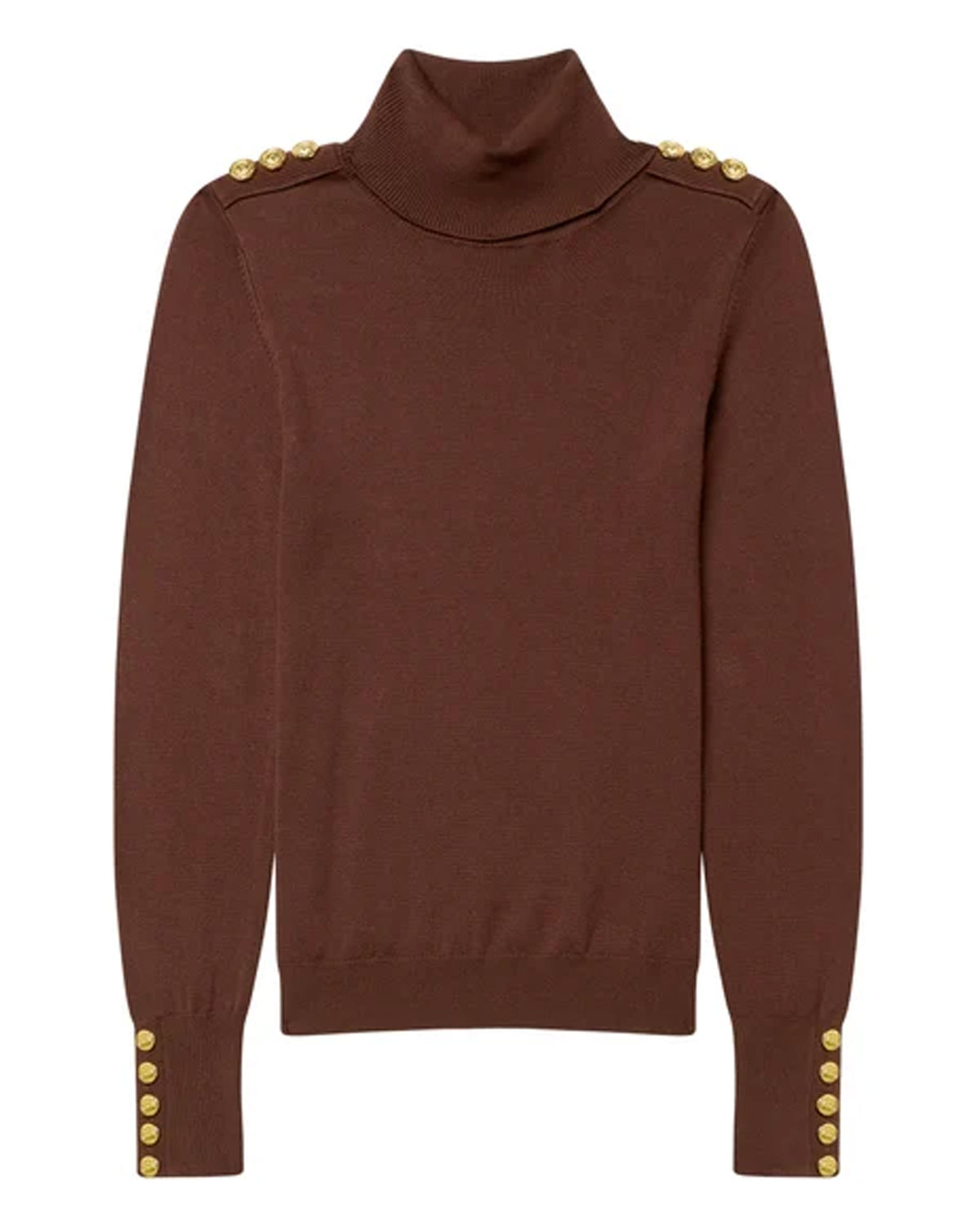 Buttoned Knit Roll Neck - Walnut