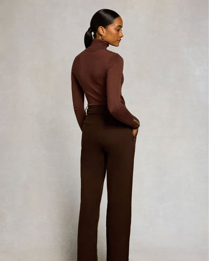 Buttoned Knit Roll Neck - Walnut