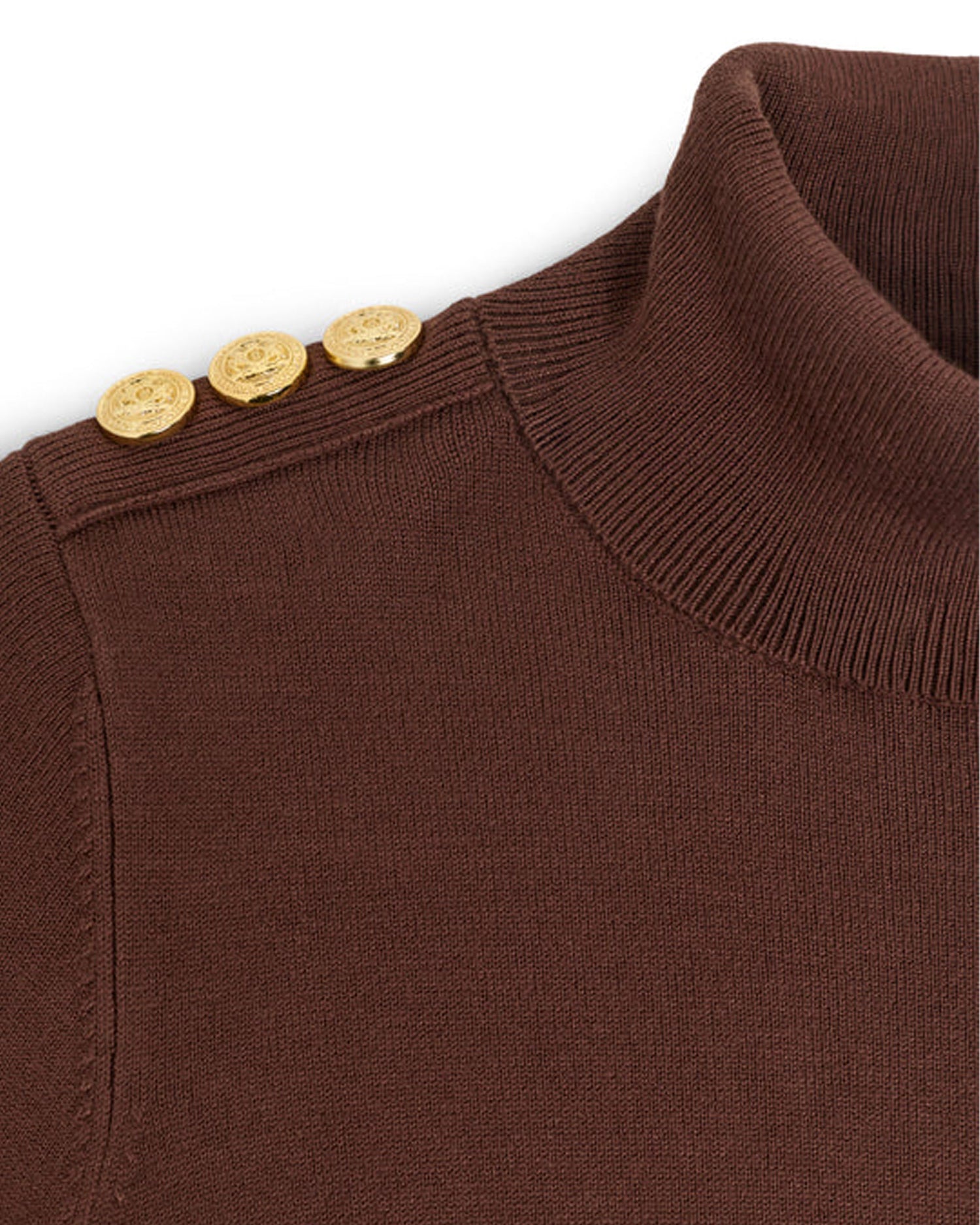 Buttoned Knit Roll Neck - Walnut