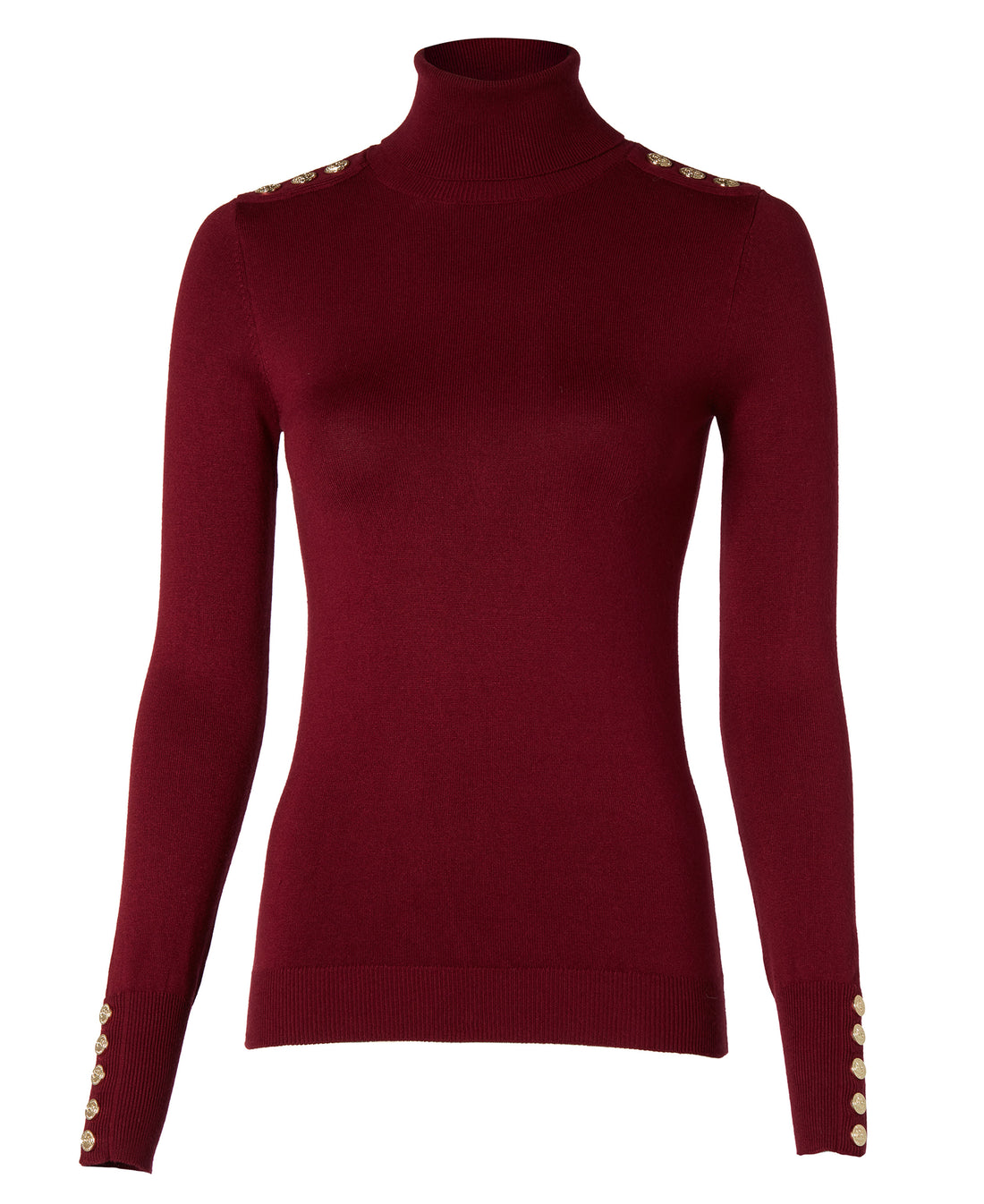 Buttoned Knit Roll Neck - Wine