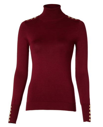 Buttoned Knit Roll Neck - Wine