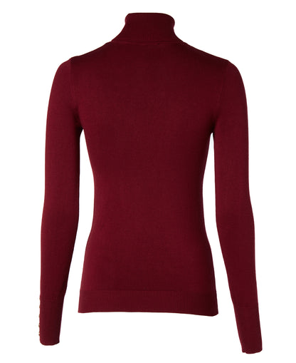 Buttoned Knit Roll Neck - Wine