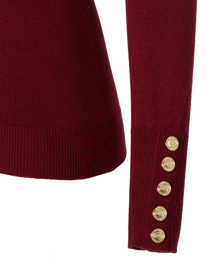 Buttoned Knit Roll Neck - Wine