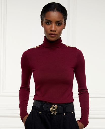 Buttoned Knit Roll Neck - Wine