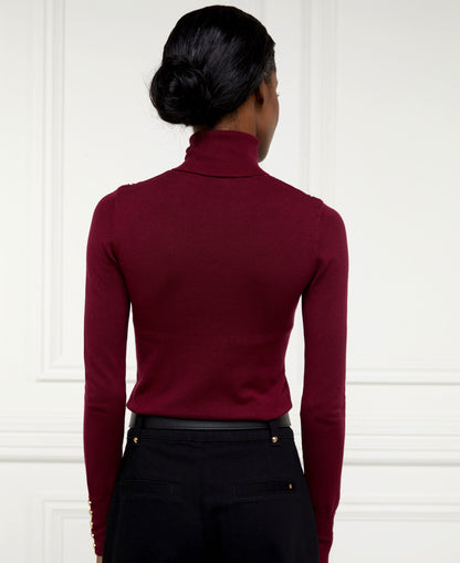 Buttoned Knit Roll Neck - Wine