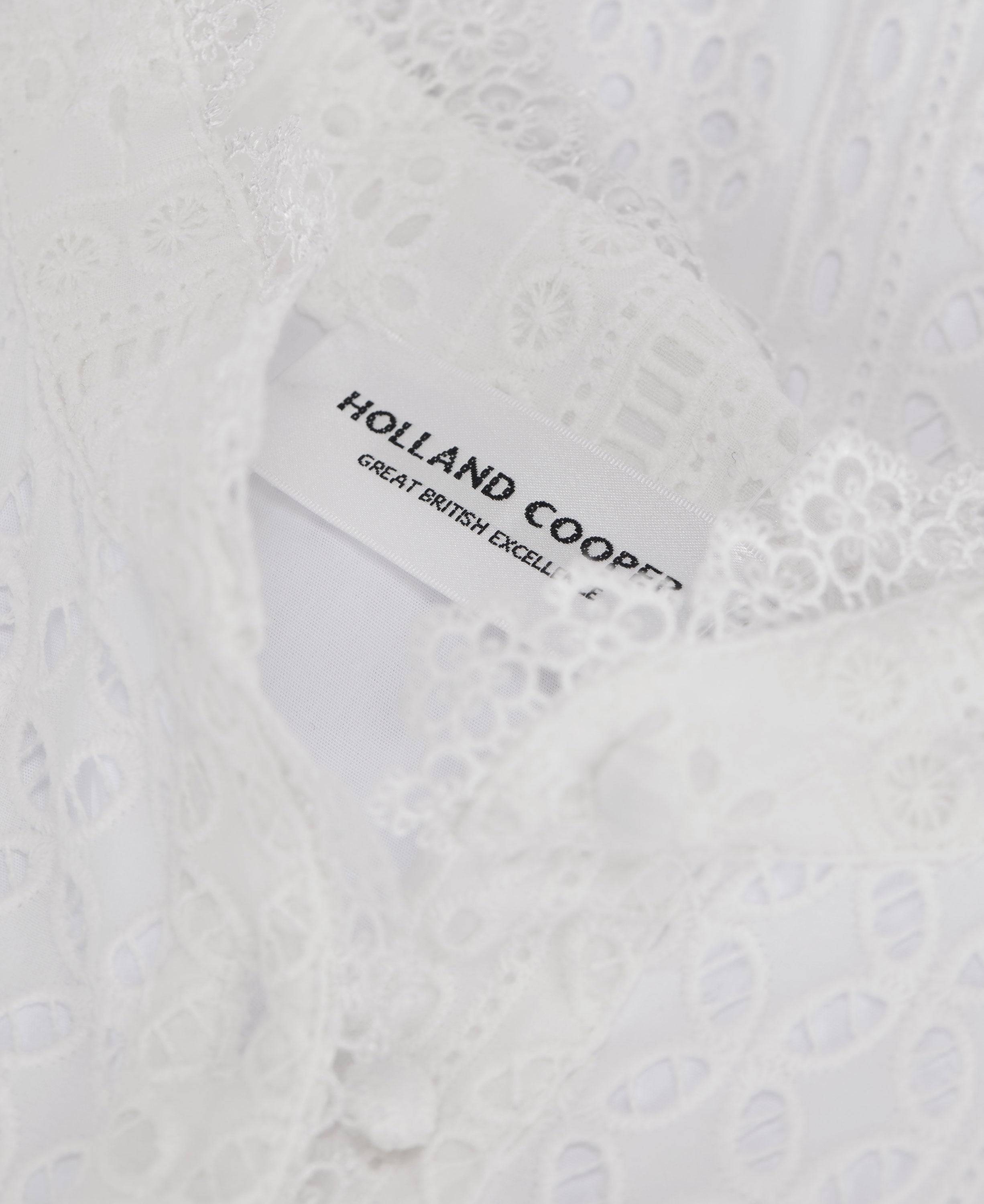 Collarless Broderie Mini Dress - White