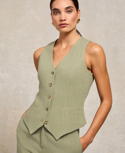 Hampton Waistcoat - Sage Linen