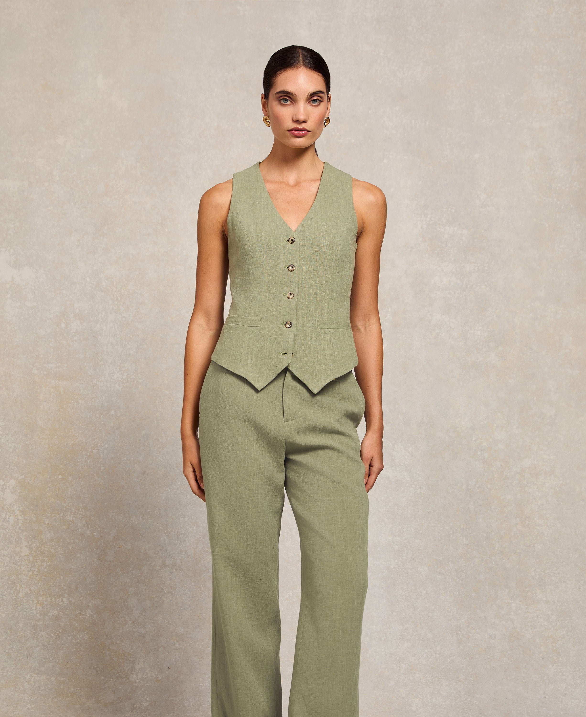Hampton Waistcoat - Sage Linen