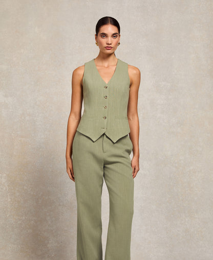 Hampton Waistcoat - Sage Linen