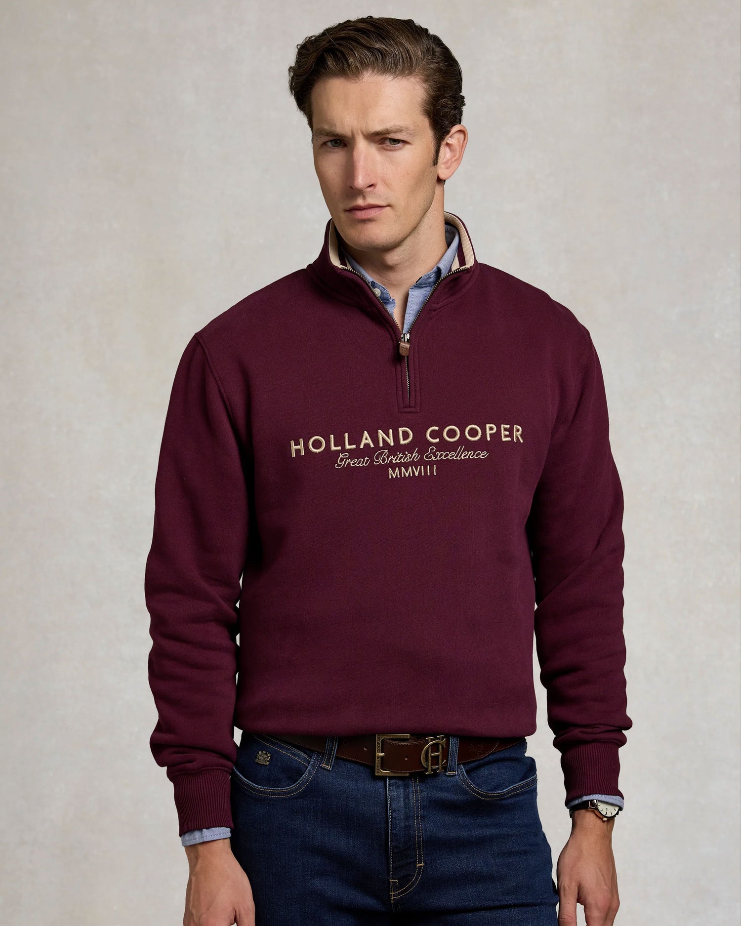 Heritage Quarter Zip Sweat - Mulberry