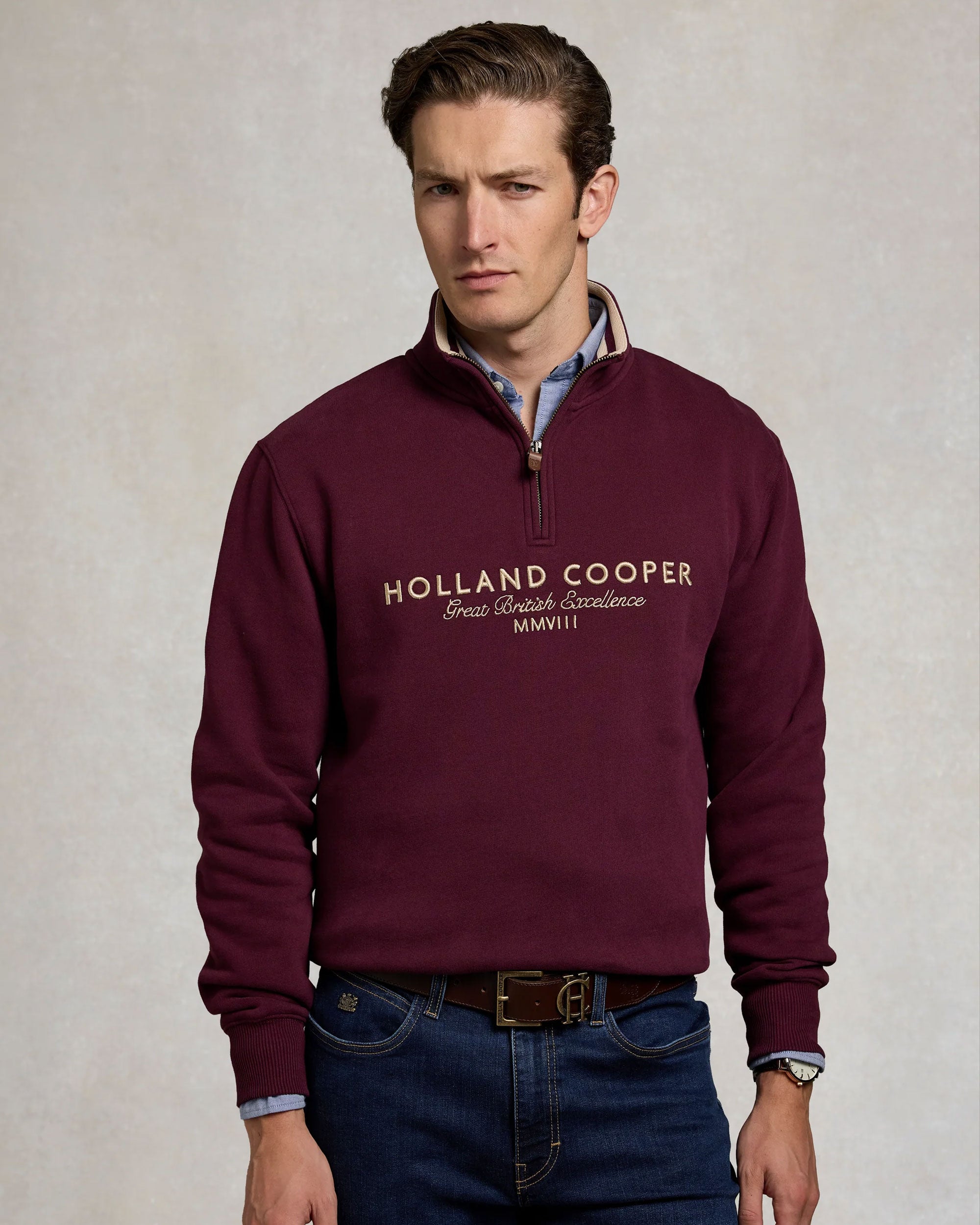 Heritage Quarter Zip Sweat - Mulberry