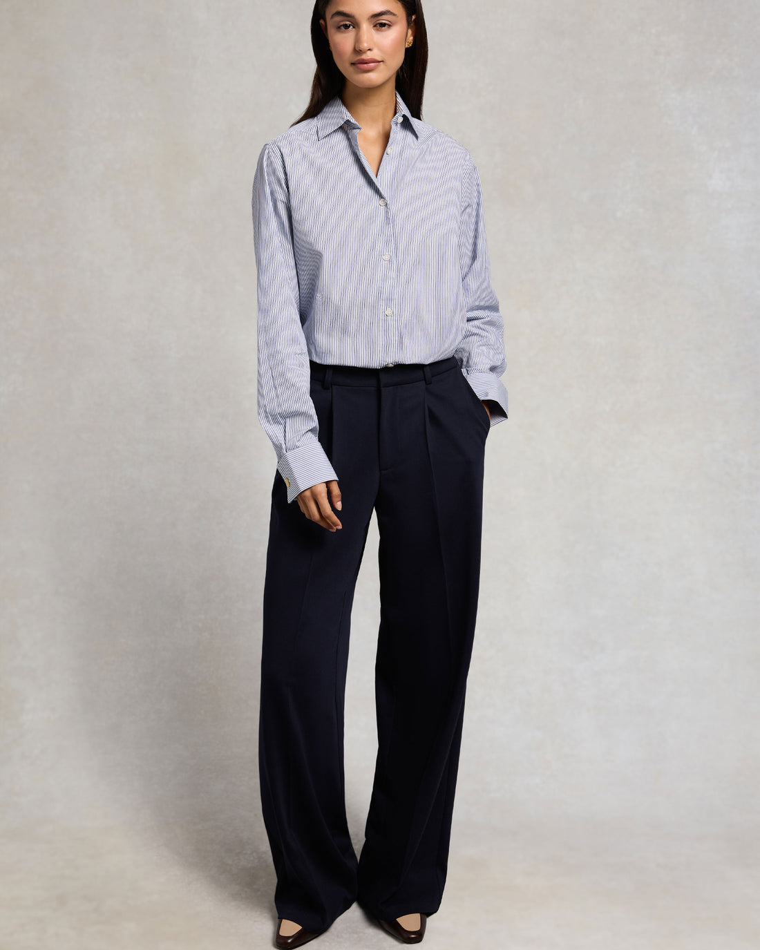 Pleated Wide Leg Trouser - Ink Navy
