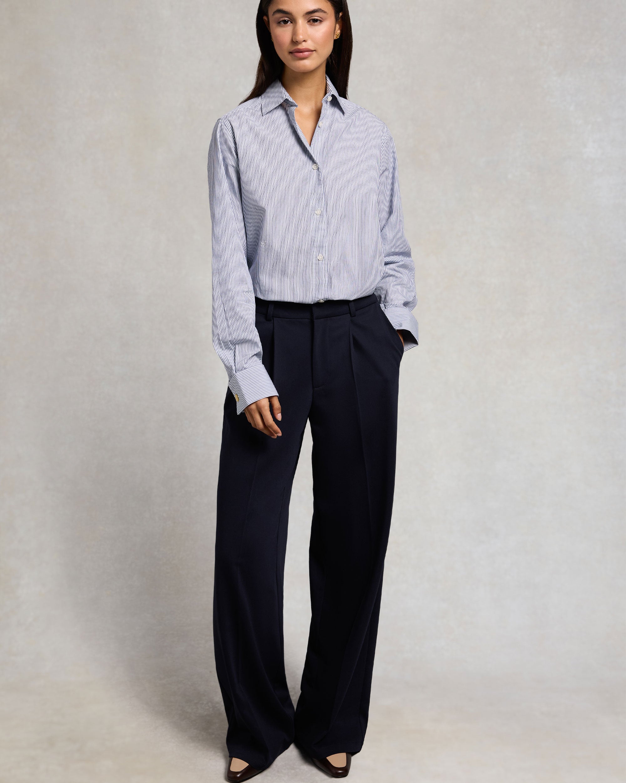 Pleated Wide Leg Trouser - Ink Navy