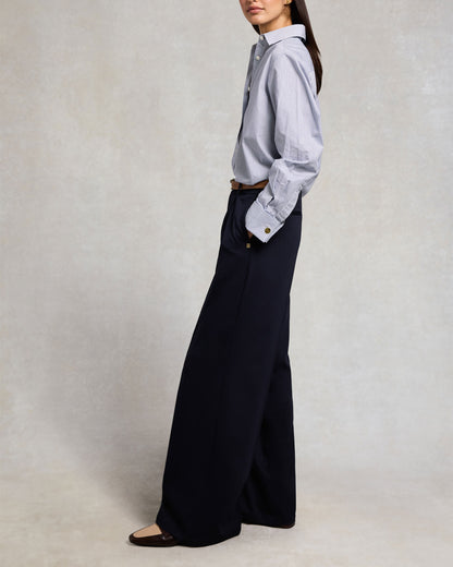 Pleated Wide Leg Trouser - Ink Navy