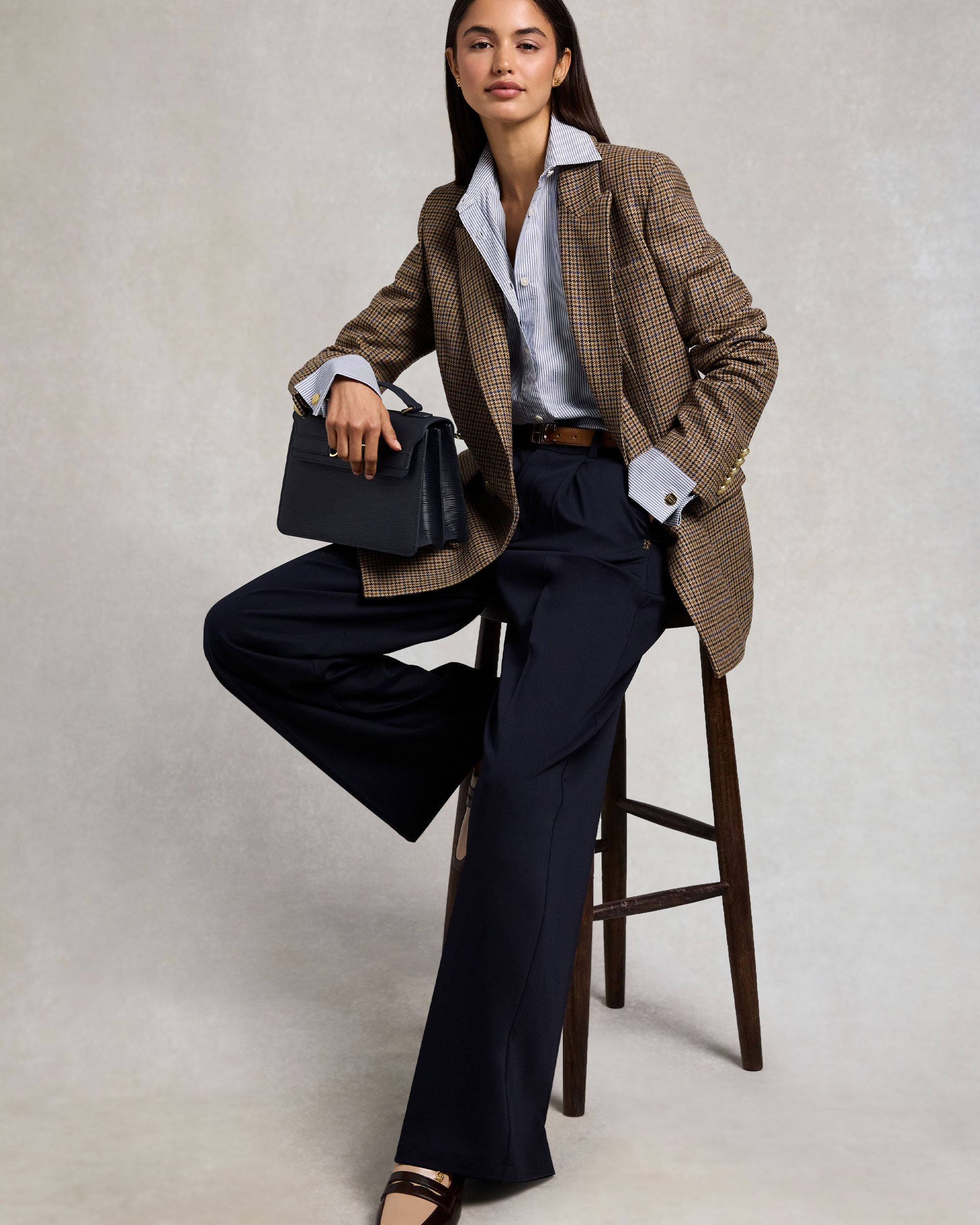 Pleated Wide Leg Trouser - Ink Navy