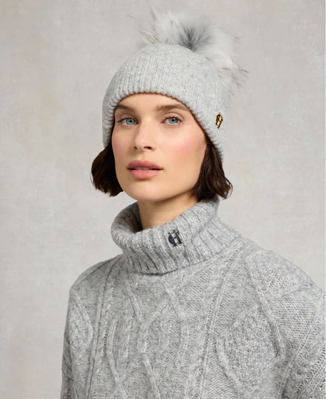 Sloane Cable Bobble Hat - Grey Marl