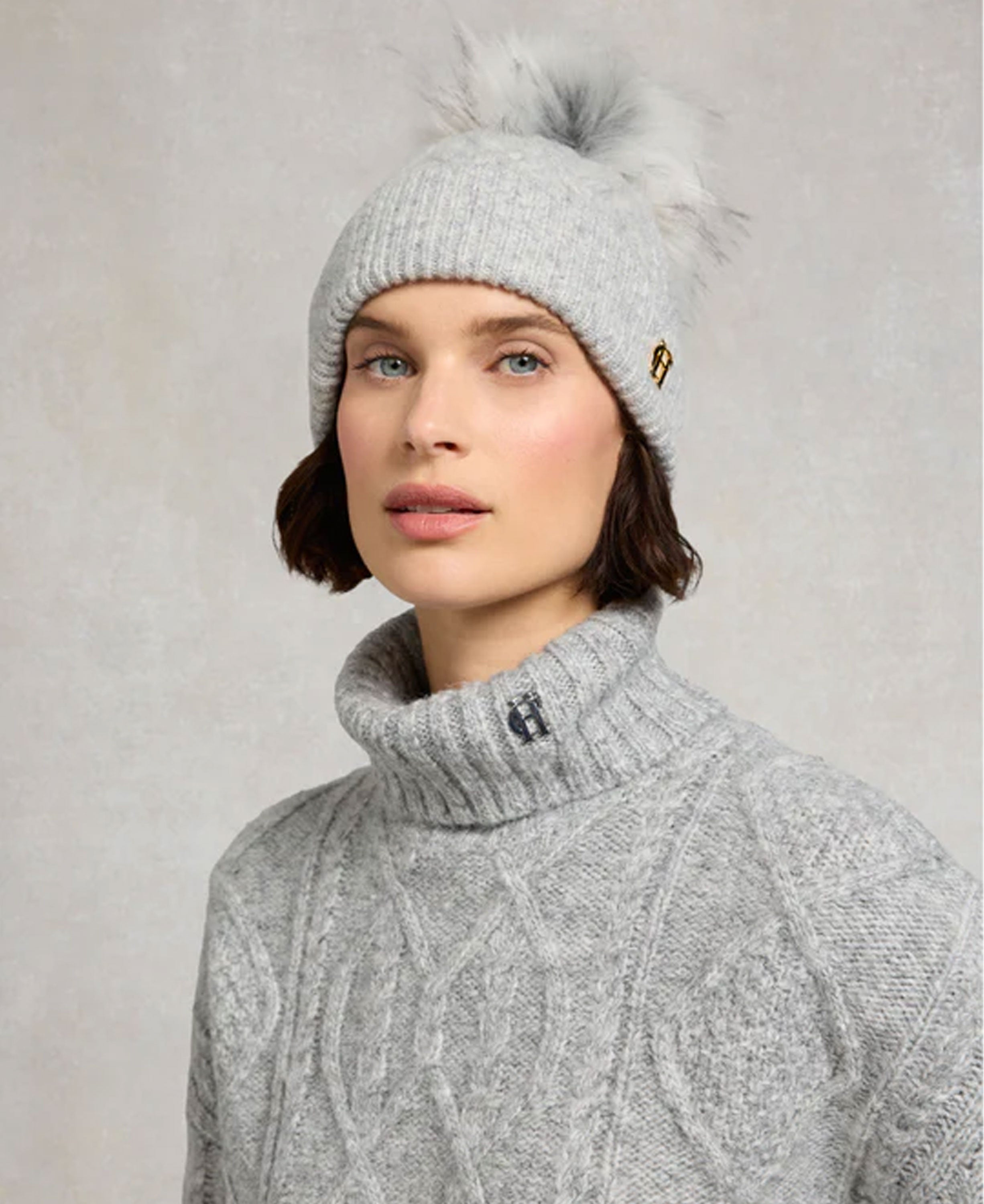 Sloane Cable Bobble Hat - Grey Marl