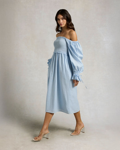 Smock Dress - Pale Blue Chambray