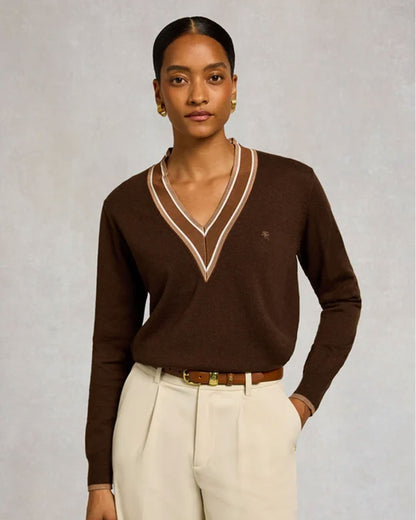 Woodcote V-Neck Knit - Chocolate