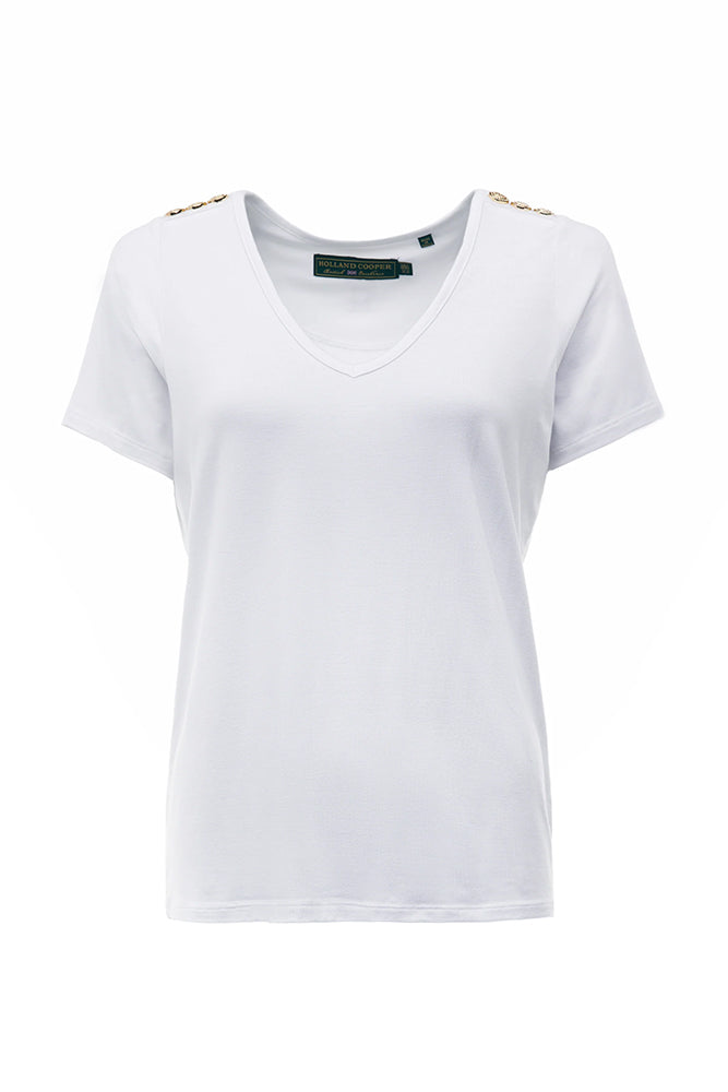 Relax Fit Vee Neck Tee - White