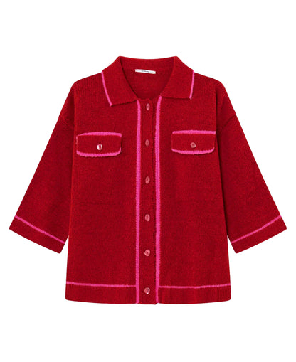 Hope Contrast Trim Cardi - Red