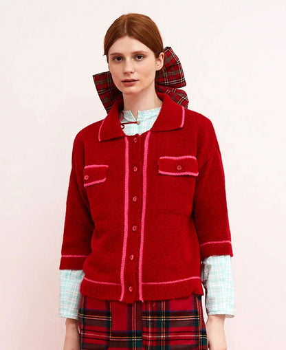 Hope Contrast Trim Cardi - Red