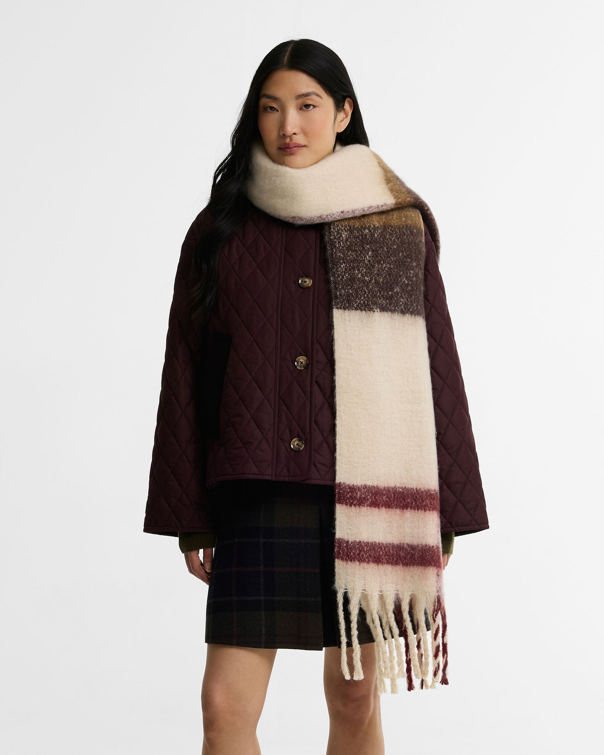 Isla Tartan Boucle Scarf - Ecru Muted Tartan