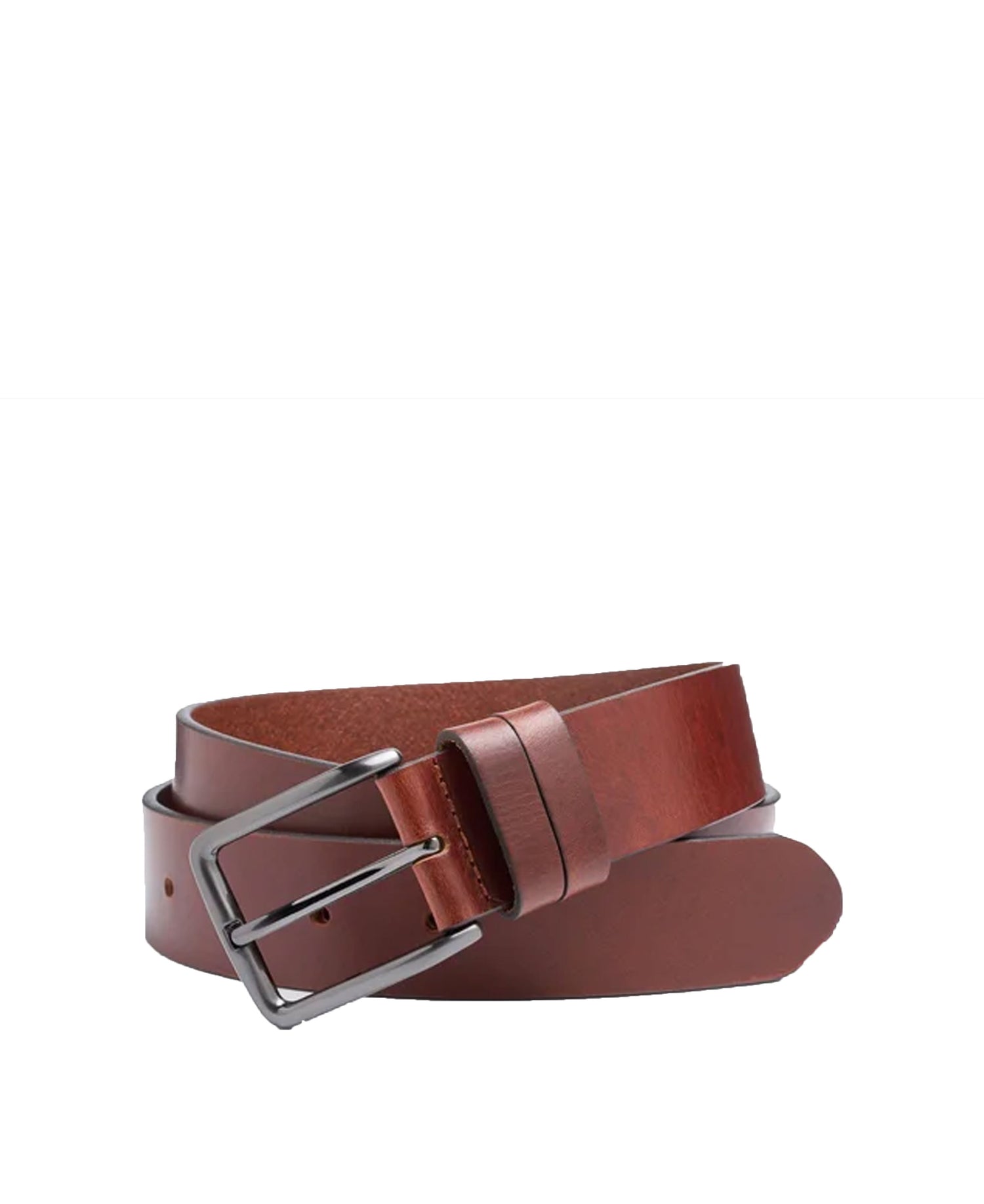 Brass Roller Buckled Full Grain Cow Hide Leather Belt - Brandy