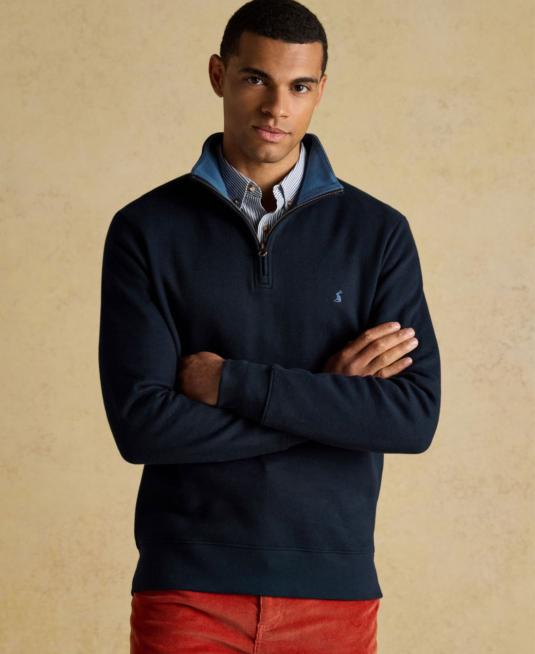 Alistair French Ribbed Knit Quarter Zip Sweatshirt - Navy