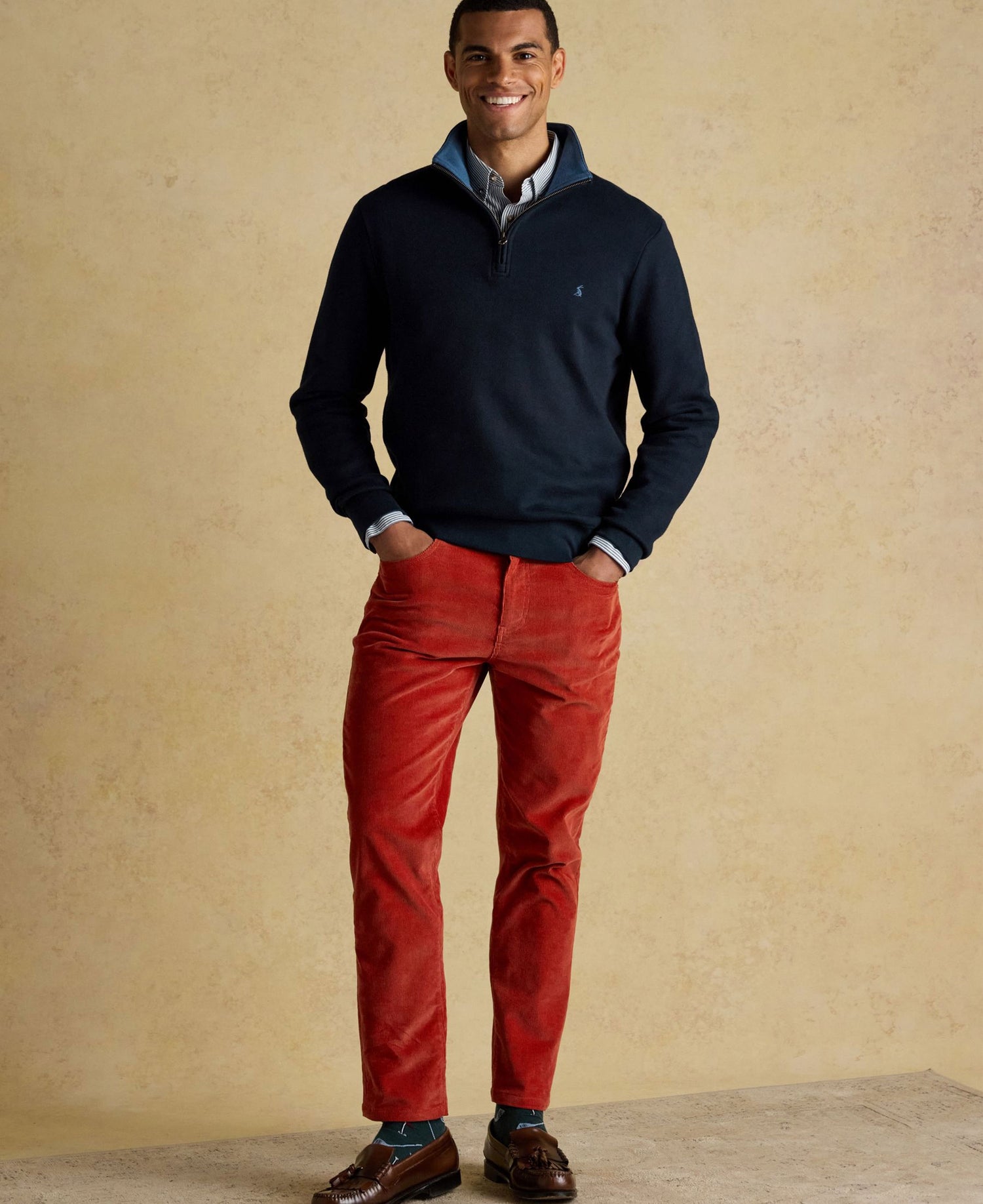 Alistair French Ribbed Knit Quarter Zip Sweatshirt - Navy