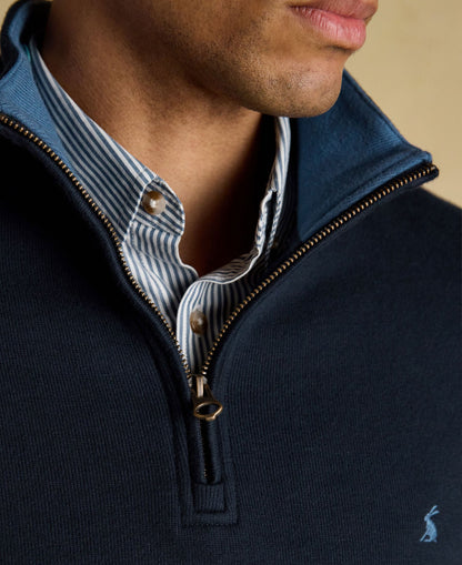 Alistair French Ribbed Knit Quarter Zip Sweatshirt - Navy