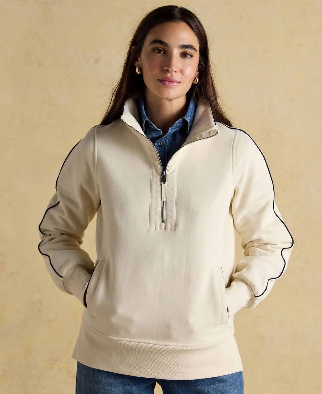 Bronte Funnel Neck Quarter Zip - Cream