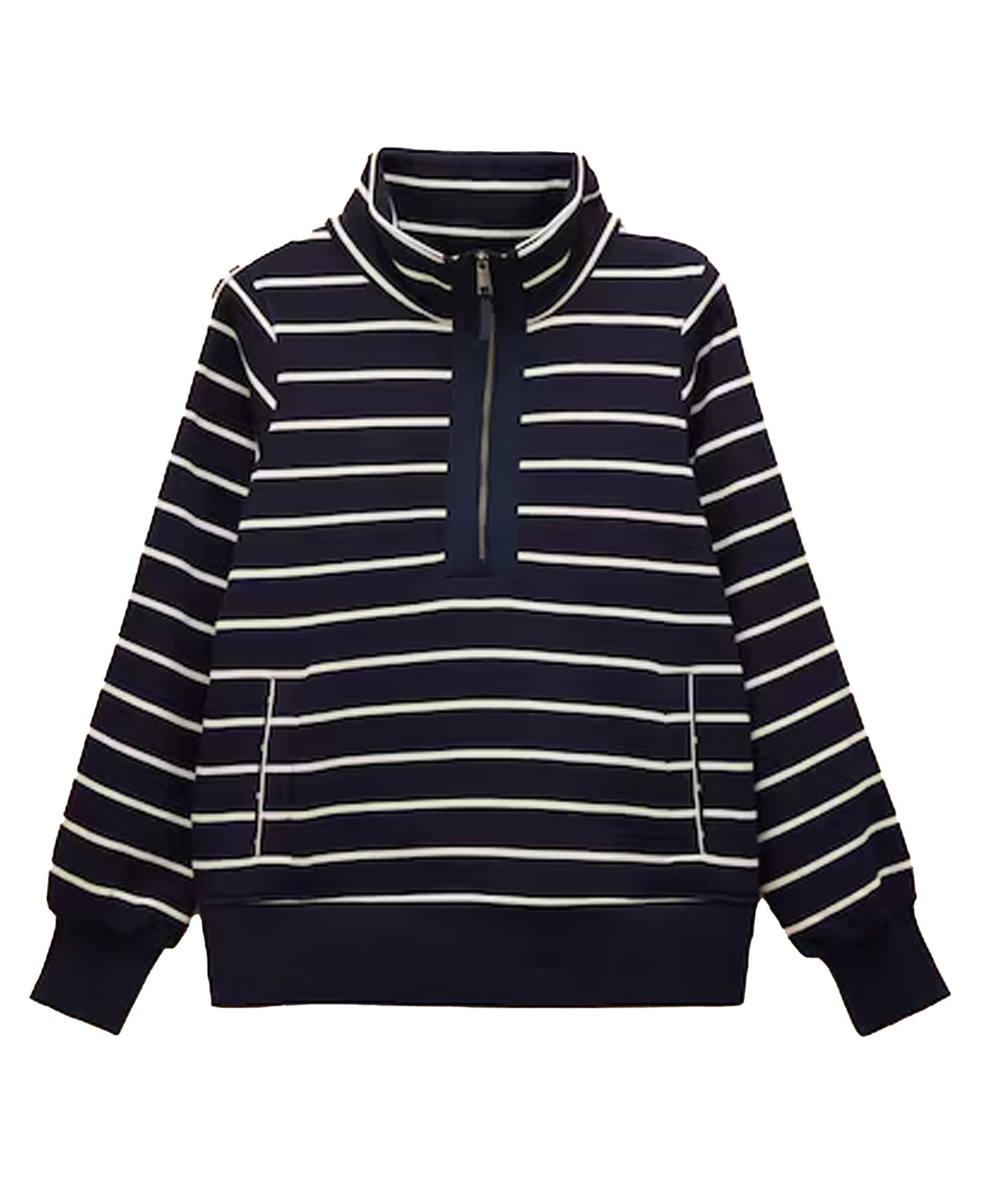 Bronte Funnel Neck Quarter Zip Sweatshirt - Navy Stripe