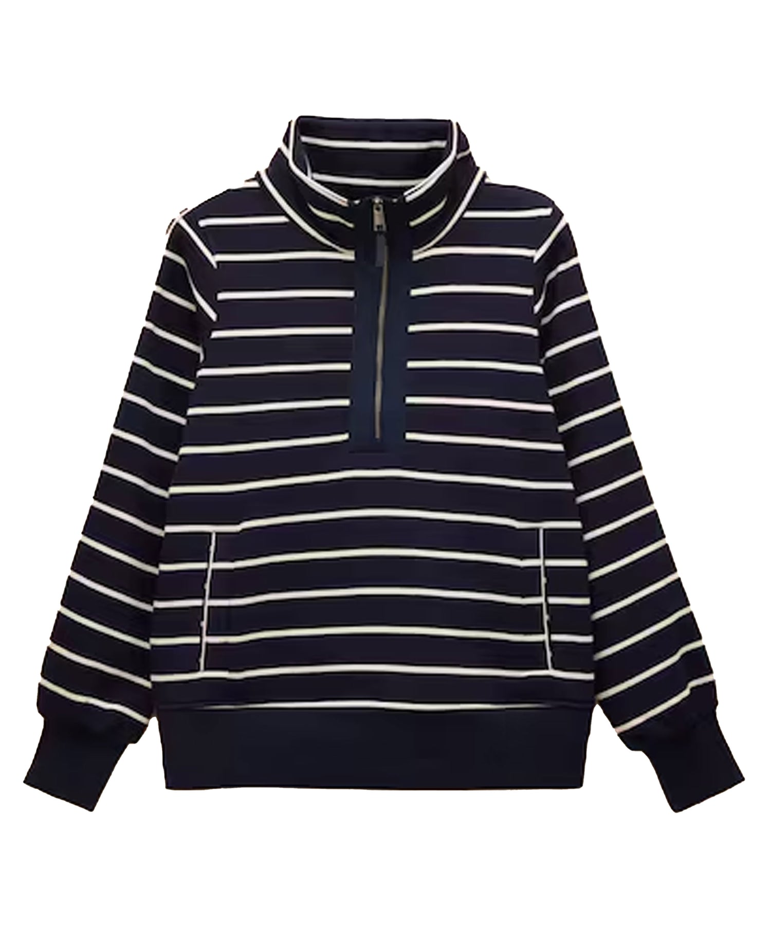 Bronte Funnel Neck Quarter Zip Sweatshirt - Navy Stripe