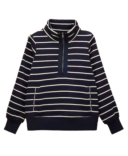 Bronte Funnel Neck Quarter Zip Sweatshirt - Navy Stripe