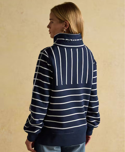 Bronte Funnel Neck Quarter Zip Sweatshirt - Navy Stripe