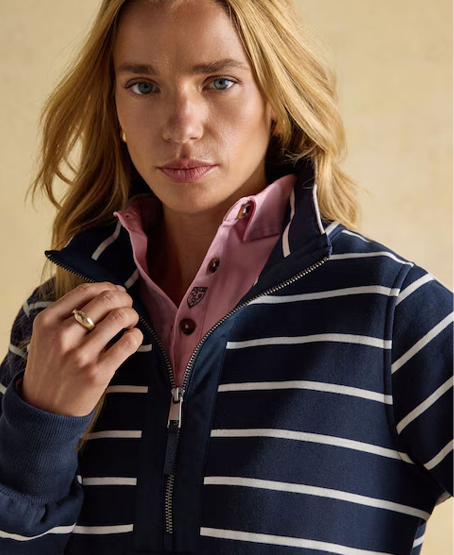Bronte Funnel Neck Quarter Zip Sweatshirt - Navy Stripe