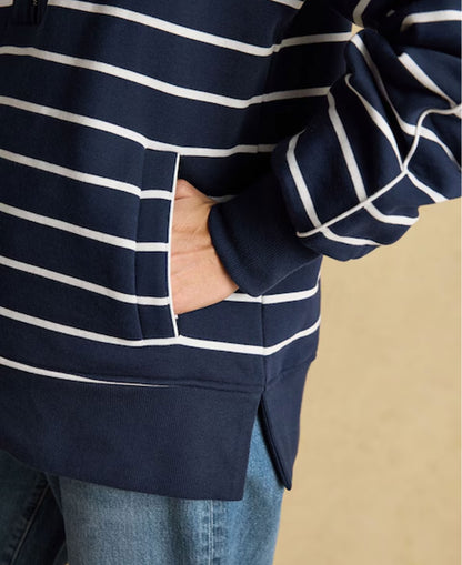Bronte Funnel Neck Quarter Zip Sweatshirt - Navy Stripe