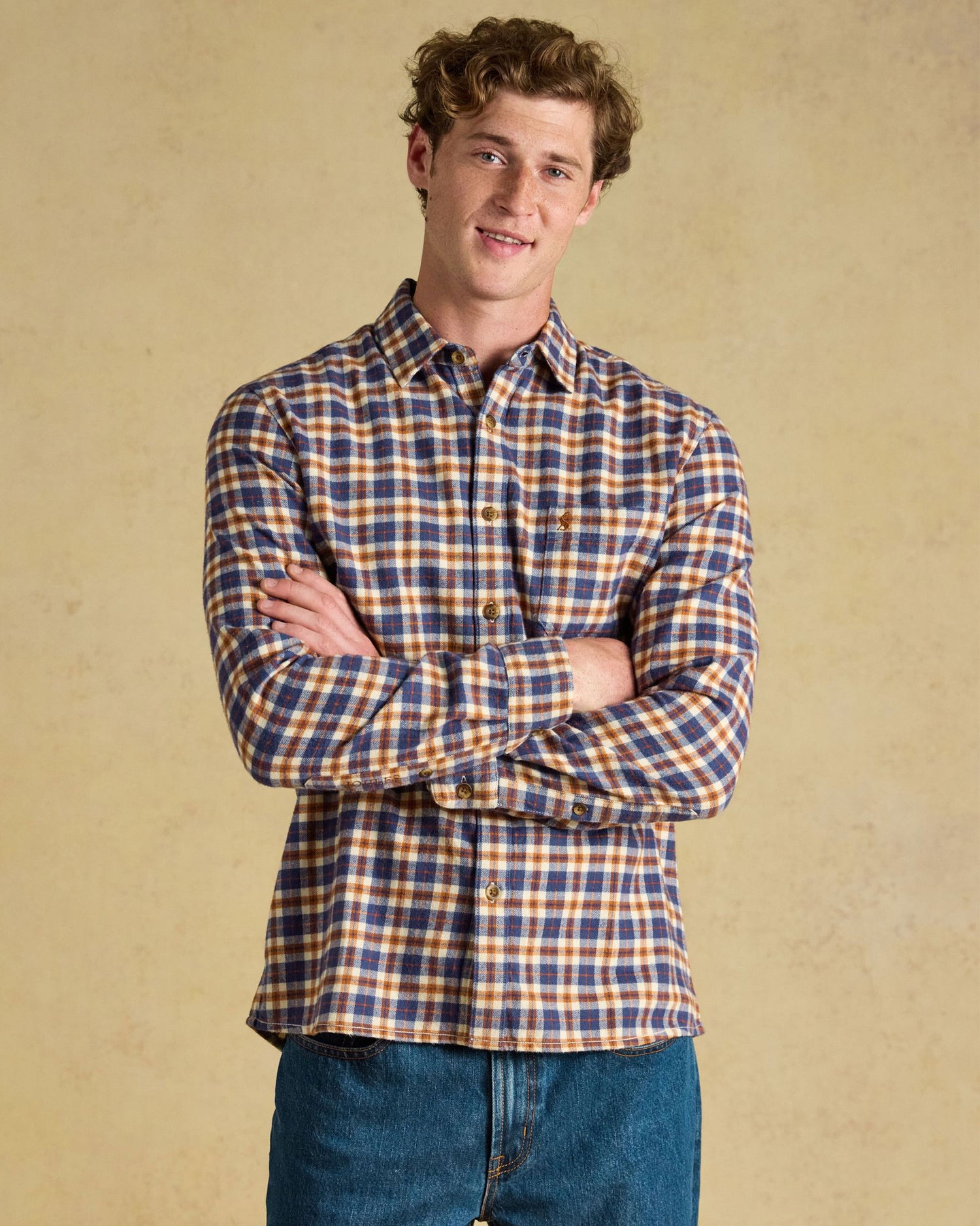 Brushed Flannel Check Classic Fit Shirt - Navy