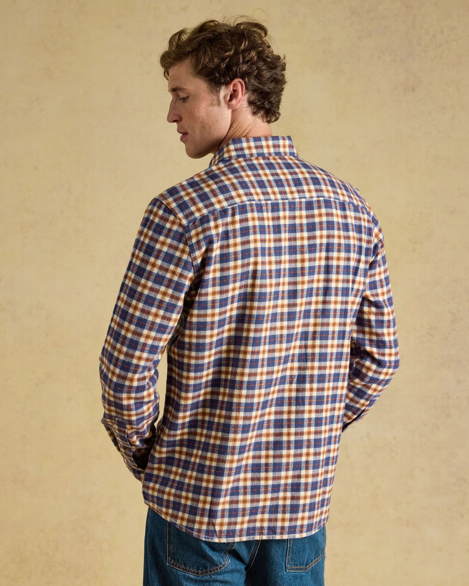 Brushed Flannel Check Classic Fit Shirt - Navy
