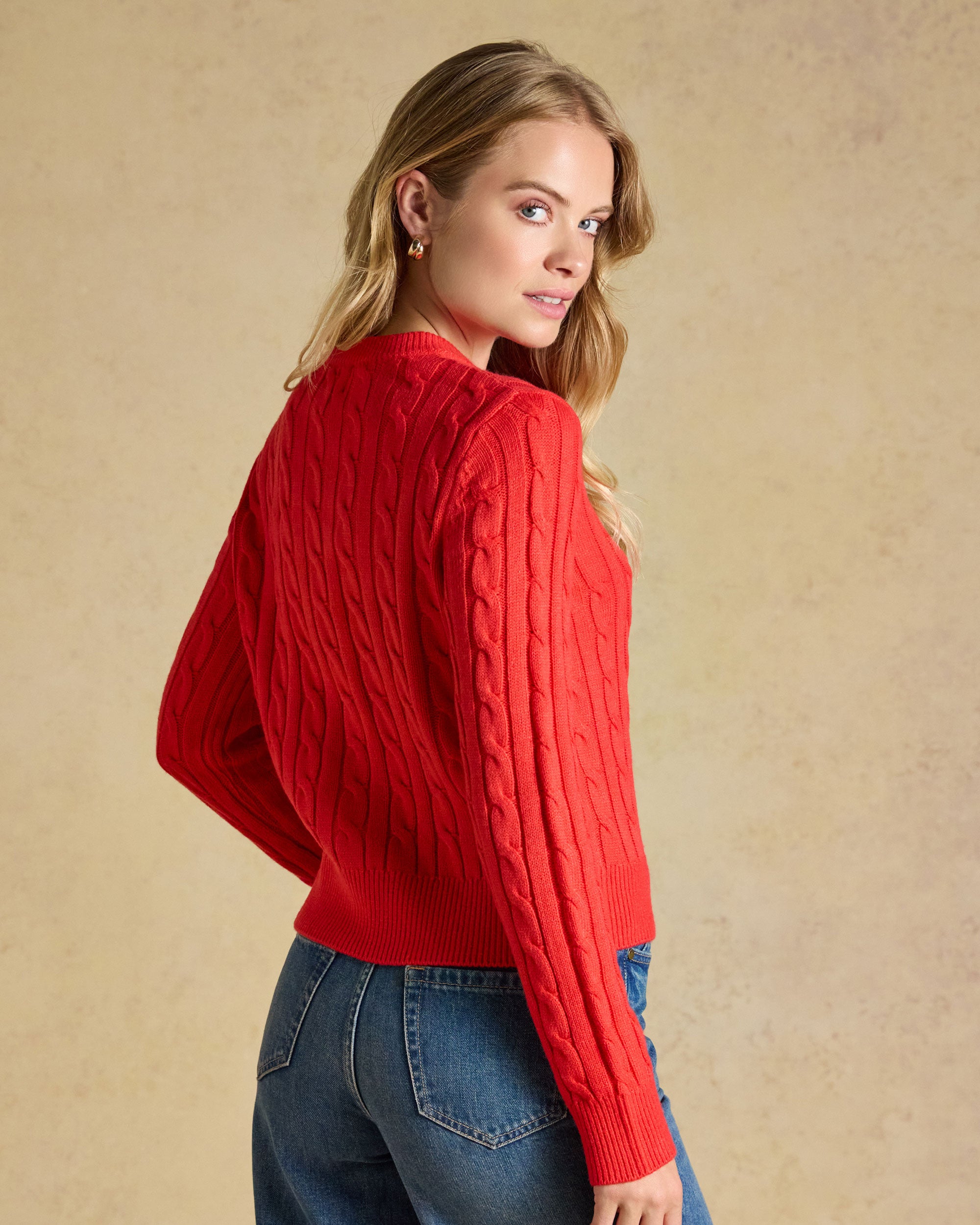 Cable Cardigan - Red