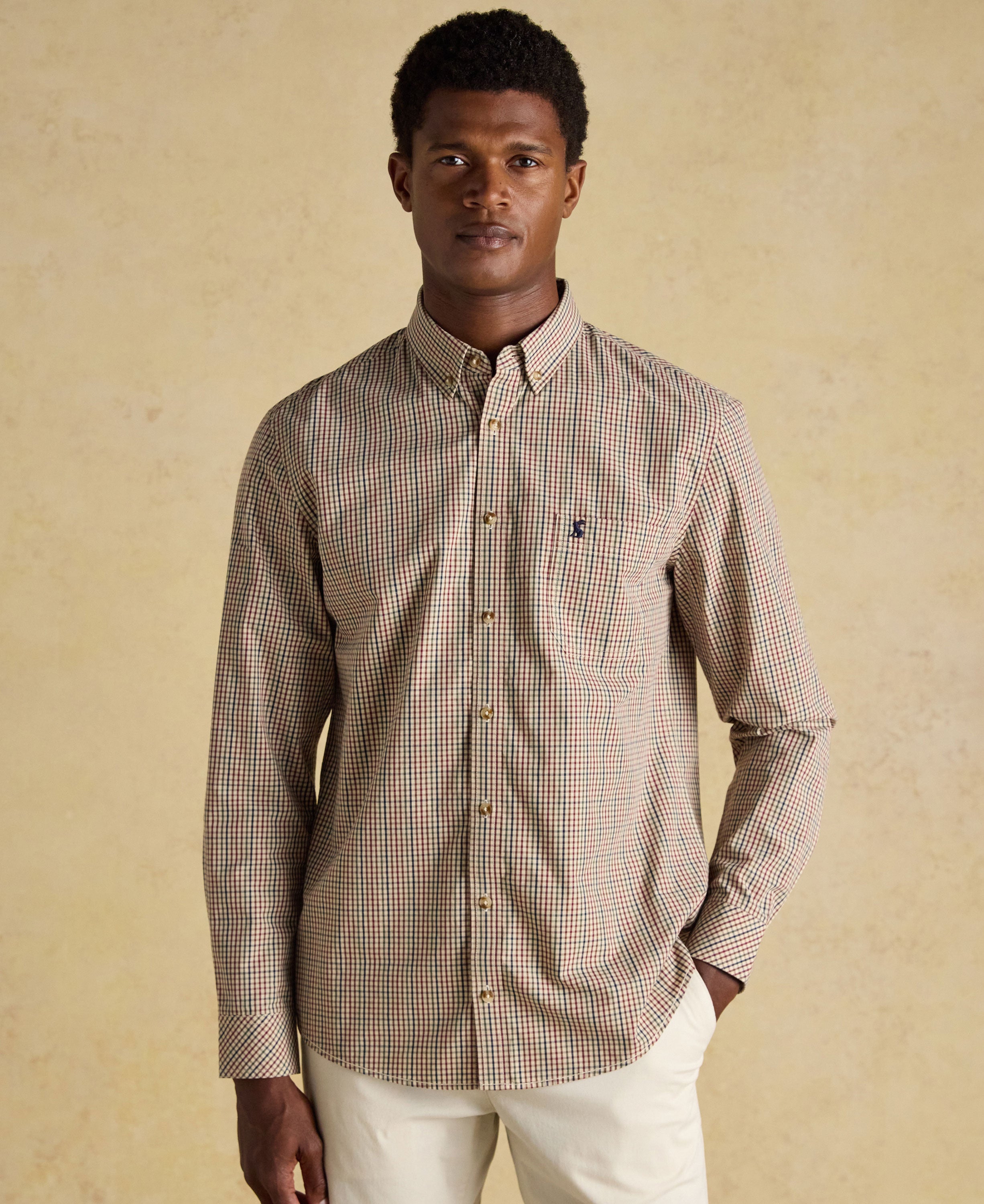 Cotton Poplin Gingham Shirt - Brown